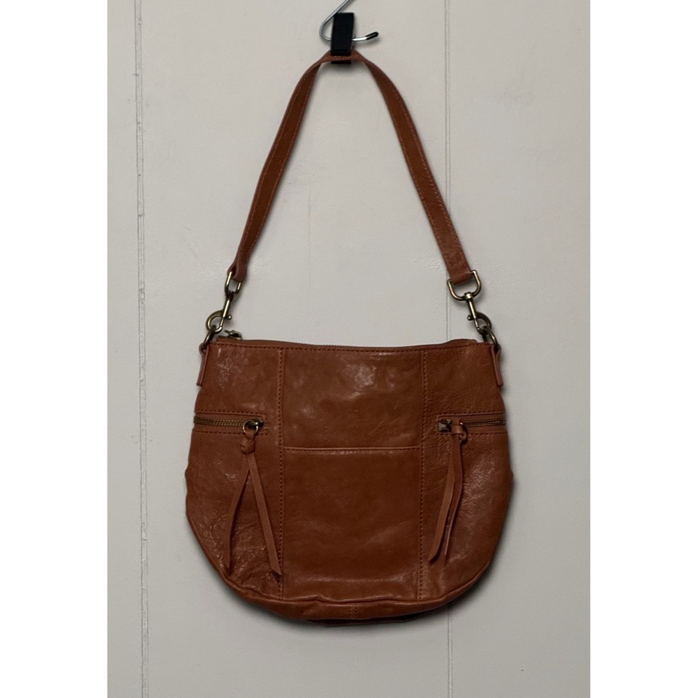 Lucky Brand Cognac Brown Leather Shoulder Bag Tassel Hobo Purse